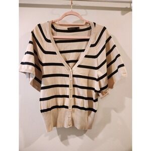 The Limited Cardigan Women's L Top Short Sleeve Striped V Neck Knit Cotton Blend